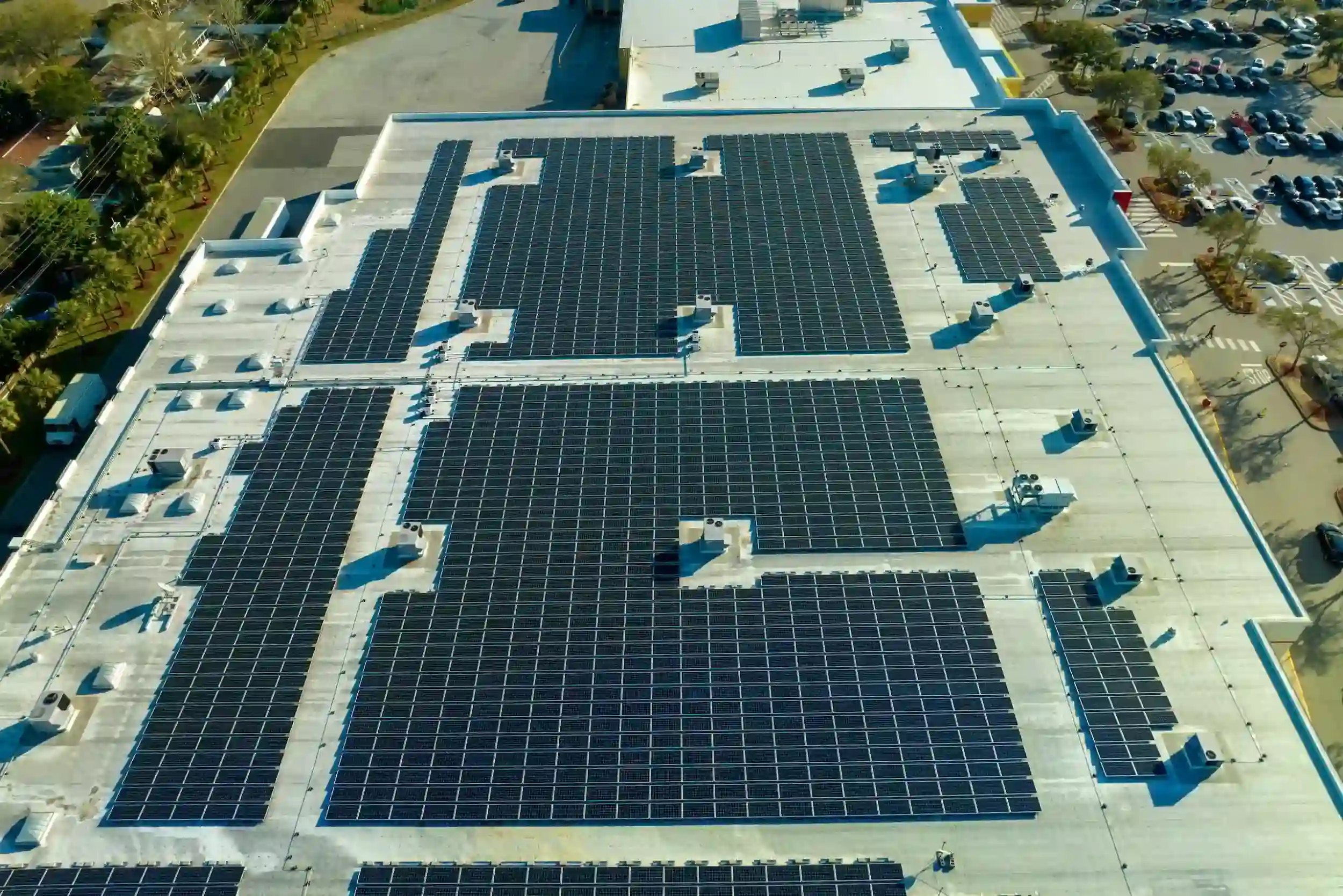 Large-scale commercial solar system installed across an industrial rooftop in Rockhampton.