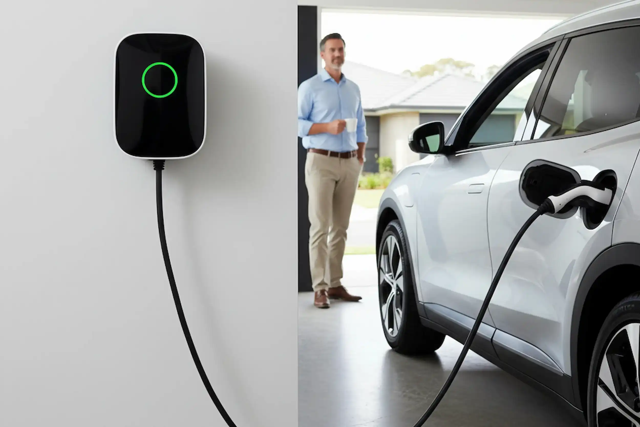 EV charging inside a residential garage during EV chargers installation in Rockhampton.