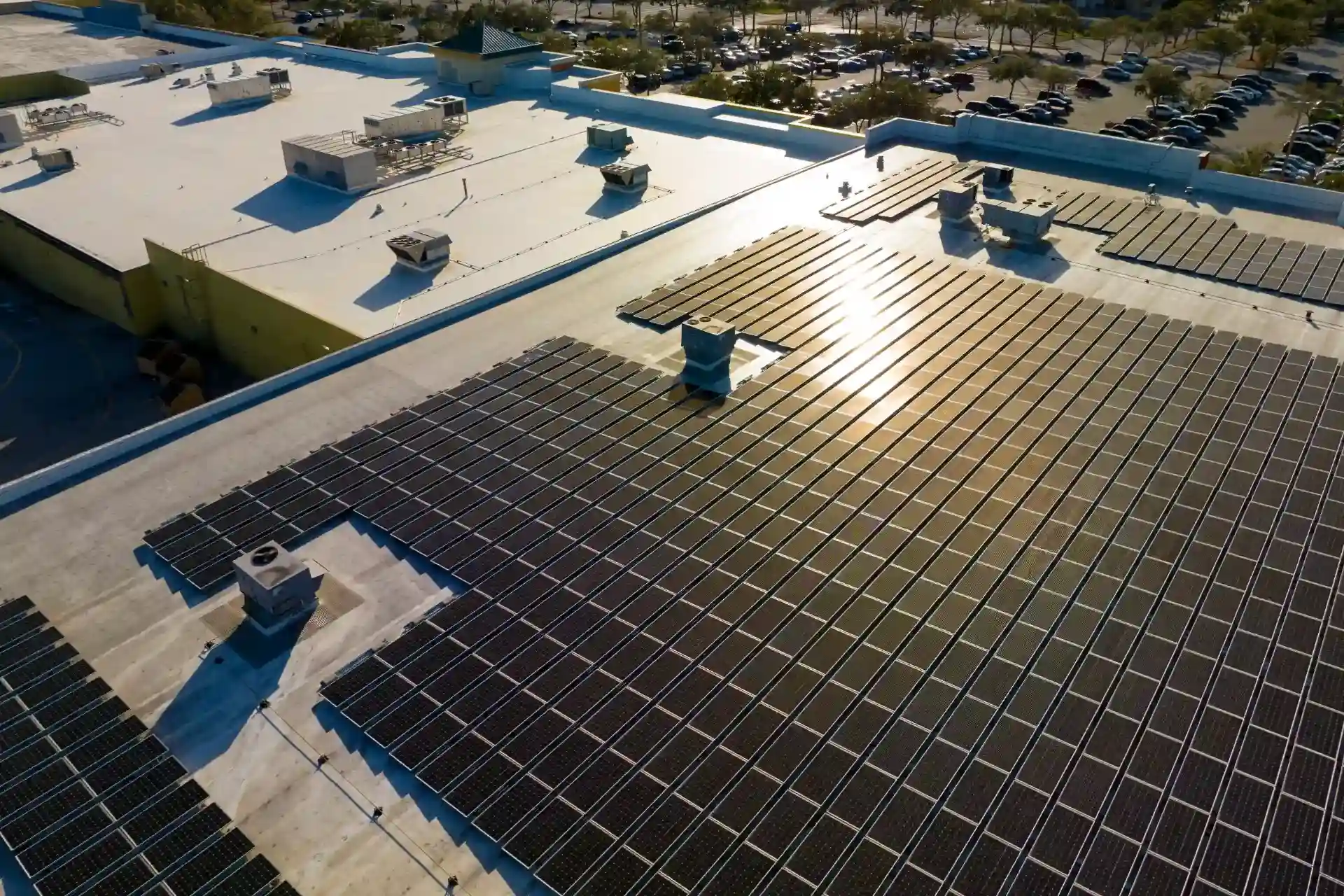 Close-up view of commercial solar panels